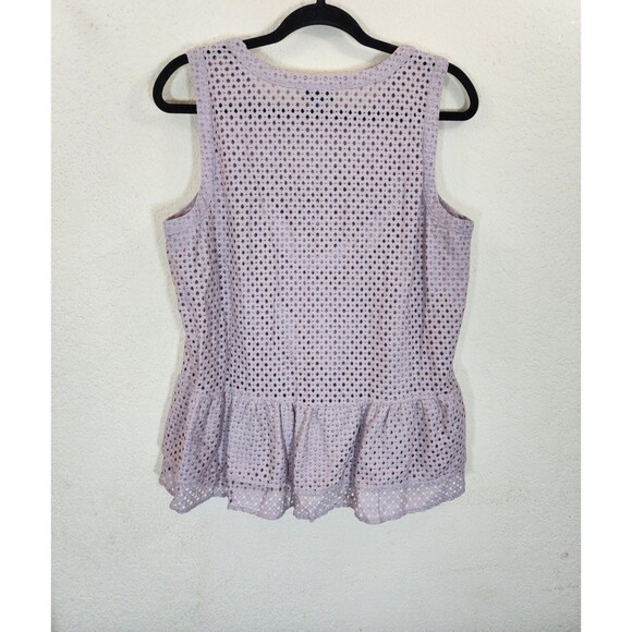 a.n.a Top Women's L Large Mauve Purple Eyelet Lace Peplum Sleeveless Blouse Boho - Picture 2 of 7